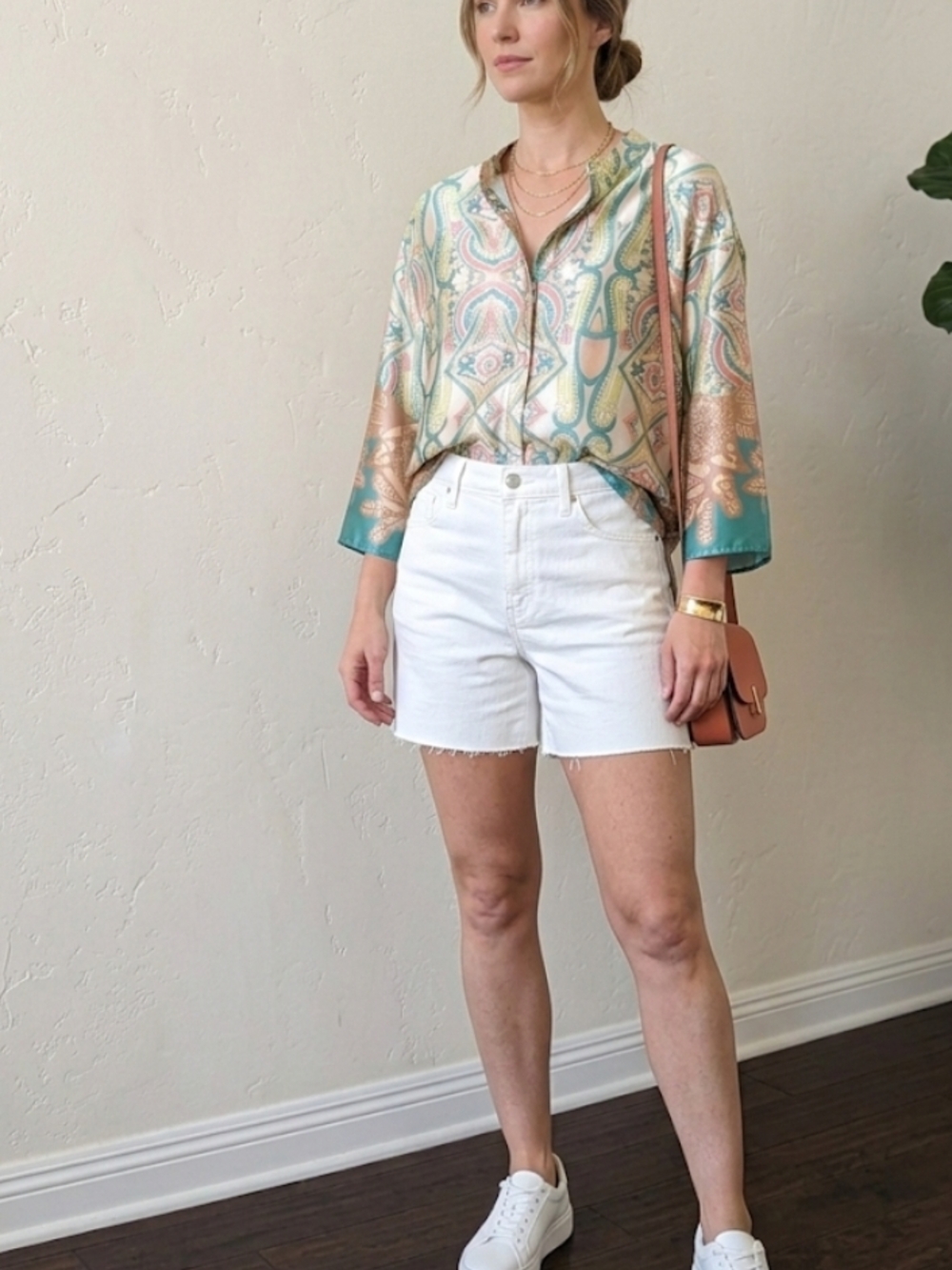Women's Paisley Blouse in Teal & Cream